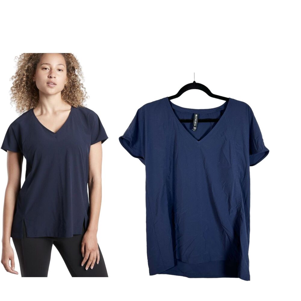 Athleta Deep Navy V-Neck Short Sleeve Tee